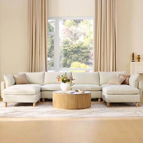 Image of CHITA 161 inch Super Large Sectional Couches for Living Room, Modular Cloud Couch Sectional Sofa, Premium Fabric Couches, Down Filled, High Density Foam, Chenille in Cream, 6 Seat U Shaped