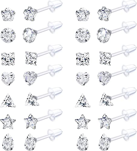 Adramata 14 Paires Boucles d'Oreilles en Plastique Transparent pour Femmes - Strass Acrylique Clair Piercing Retenue pour Le Travail Sportif, A