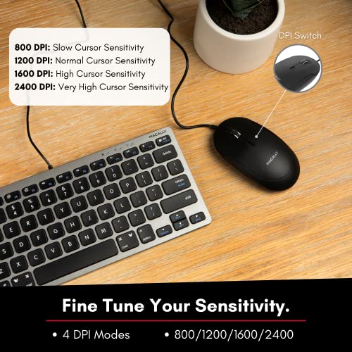 Macally Wired Usb C Mouse For Mac And Pc - Slim, Quiet, And Reliable - 3 Button, Scroll Wheel, And 4 Dpi Mode Type C Mouse For Laptop, Macbook Pro/Air, Imac - Plug And Play Wired Mouse Usbc - Black #TOP2