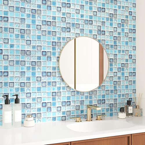 Wallercity Modern Blue Mosaic Peel and Stick Wallpaper for Bathroom Kitchen Backsplash Self Adhesive Waterproof Grids Contact Paper for Countertops Shelf Walls Vinyl Decorative Wallpapers 15.8x78.7 IN by Wallercity - Used condition - Image 6
