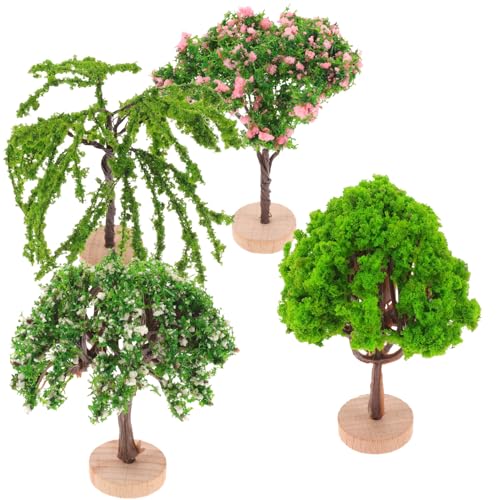 HOMSFOU 4個 ミニチュア樹木モデル 軽量プラスチック製 砂場装飾用 人工景観樹 ミニチュア園模型に 卓上クラフトやジオラマ用