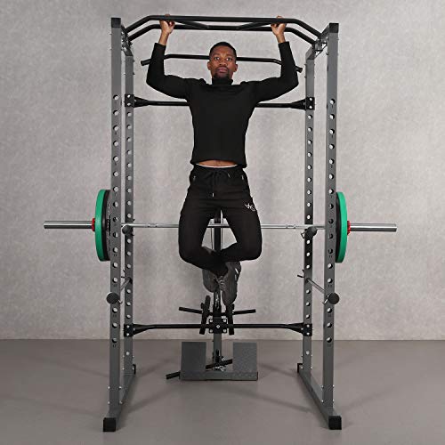 Kicode Power Squat Rack, Power Cage with LAT Pulldown Attachment, Strength Training Exercise Equipment for Home Gym, Weightlifting Bench Press Weight Rack