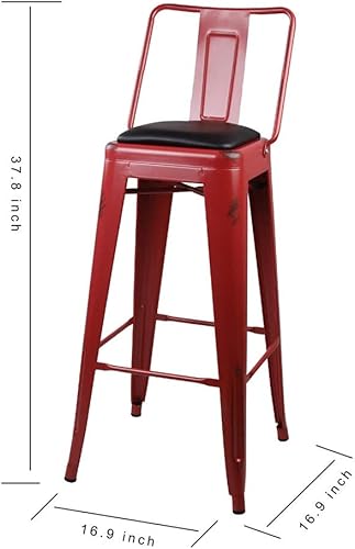 Miniatura 2 de GIA Taburete de metal con respaldo medio de 300in 1 paquete asiento de madera rojaoscura antigua