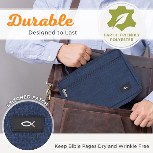 Image of Christian Art Gifts Polyester Bible Cover for Men & Women: Jesus Fish Patch