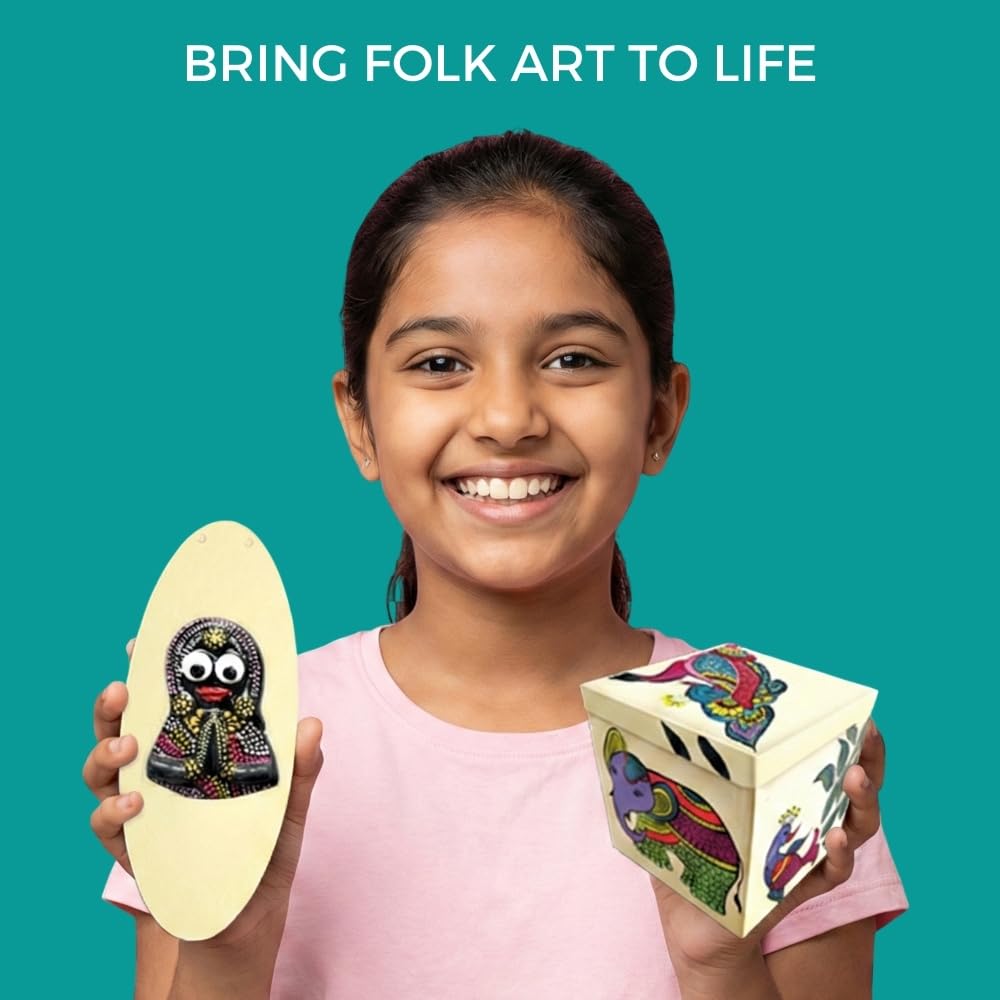 Toykraft Kit de peinture 3 en 1 pour enfants Madhubani, Warli & Gond Art, cadeau pour enfants de 8 à 10 ans, kits de bricolage pour enfants de 10 ans - Kit de peinture d'art populaire indien