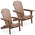 Casafield Folding Adirondack Chair, Set of 2 Cedar Wood Outdoor Fire Pit Lounge Chairs for Patio, Deck, Yard, Lawn and Garden Seating, Partially Pre-Assembled - Espresso
