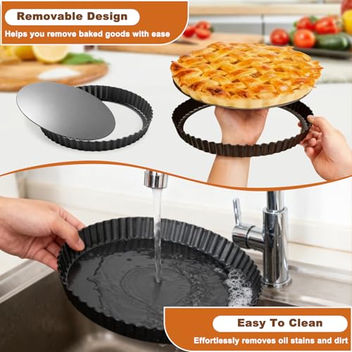 Miniatura 3 de 2pcs Molde Tarta Desmontable, Moldes Quiche Tarte Antiadherentes Elevadora 28cm 22cm Con Base Suelta, Sartén Plato Tartaletas Bordes Ondulados Redondo Para Hornear Quiches, Pasteles, Flanes, Queso
