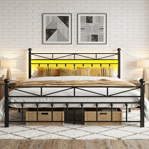 EnHomee 54' Metal King Bed Frame with Tall Headboard &...