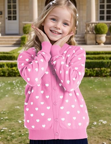 BOBOYOYO Girls Cardigan 100% Cotton Kids Heart Cardigan Sweater Valentines Long Sleeve Toddler Girl Soft Knit Cardigan3