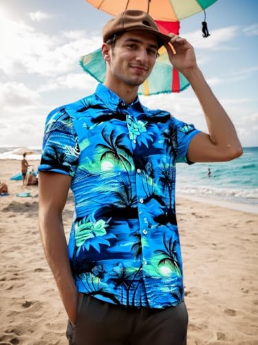 Men's Hawaiian Shirt Short Sleeves Printed Casual Button Down Funky Summer Tropical Holiday Beach Male Shirts3