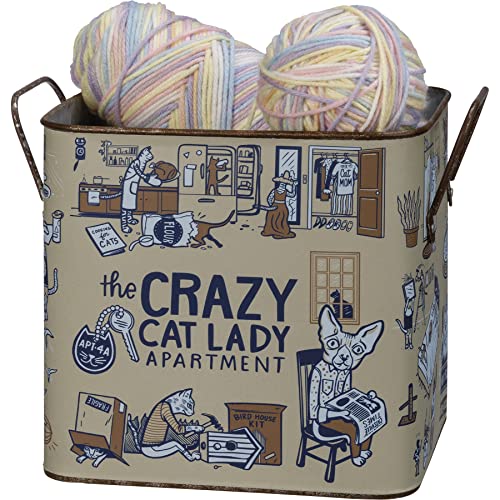 Primitives-by-Kathy-Set-of-2-Double-Sided-Galvanized-Metal-Bins-Crazy-Cat-Lady-Welcome-to-Catsville Primitives by Kathy Set of 2 Double Sided Galvanized Metal Bins Crazy Cat Lady Welcome to Catsville