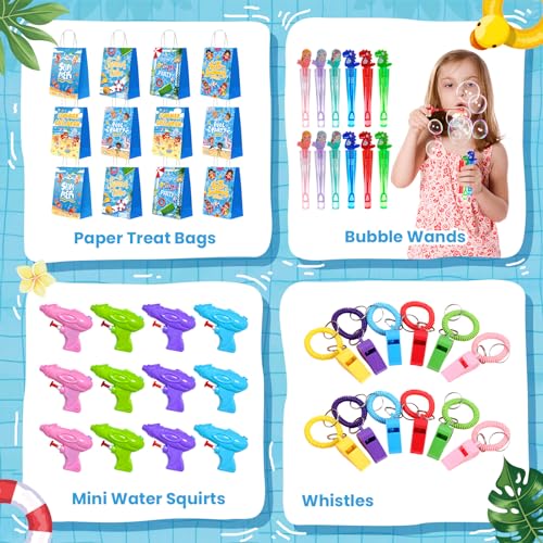 VICHTOP Pool Party Favors, Summer Beach Party Favors for Kids, Pool Party Decorations Supplies Including Beach Balls, Kids Sunglasses, Bubble Wands (72PCS Party Favors)