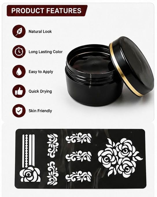 Instant Mehendi Dip for Hands - Maroon Natural Henna Paste | Perfect for Weddings, Festivals & Special Occasions | Chemical Free, Safe for All Skin (100g) 1