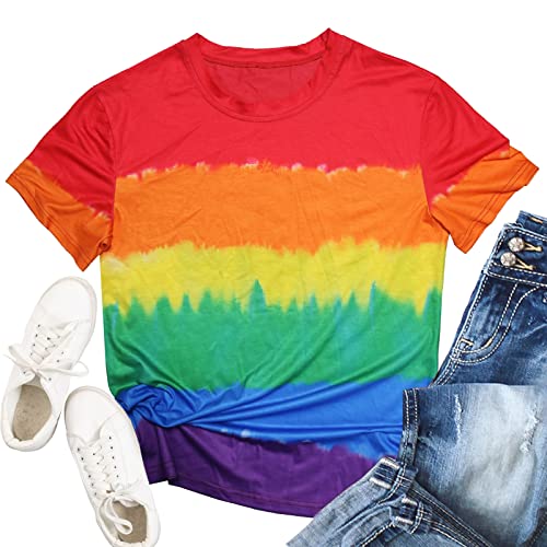 Pride Shirts for Women Gay Rainbow Flag Tie Dye T Shirt Crew Neck Casual Tees