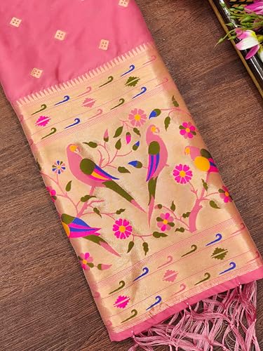 Image of DEVANGI Women's Woven Paithani Banarasi Silk Dupatta /Chunni For Women, Floral Print 1 Meter Wide and 2.3 Meter Length Printed Designer Dupatta /Chunni For Girls