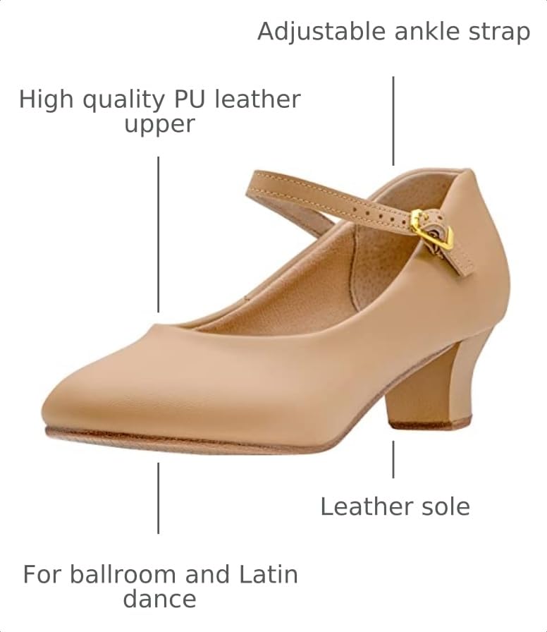 Image of Linodes PU Leather Ankle Strap Character Shoe 1.55'' Dance Shoes for Women-UPD