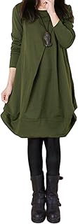 [MzcoYmm] ワンピース レディース 長袖 チュニック 膝丈 ロングワンピース クルーネック 無地 ドレス ゆったり 大きいサイズ 体型カバー きれいめ 可愛い 通勤 春 秋 冬