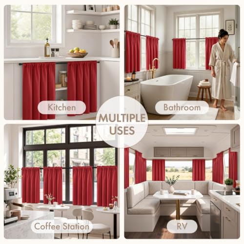 Image of MIULEE 4 Panels Short 45 Inch Blackout Kitchen Curtain Christmas Red