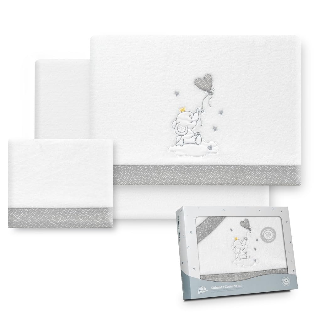 Interbaby - Set of sheets for pram 40 x 80 cm, baby - coral fabric winter sheets - elephant balloon heart - includes fitted sheet + top sheet + pillow case