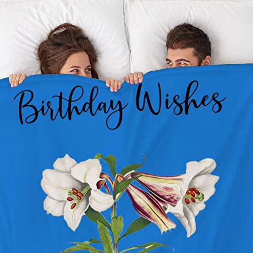Tieener Custom Blanket Month Flower - White Lily Blanket Blue Personalized May Blanket Birthday Wish For Mom Baby Customized Life Comfort Throw Blanket Super Fluffy #TOP4