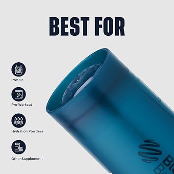 BlenderBottle Classic V2 Shaker Bottle with Stainless Steel Ball, For Protein Shakes, Dishwasher Safe, 590ml, Ocean Blue