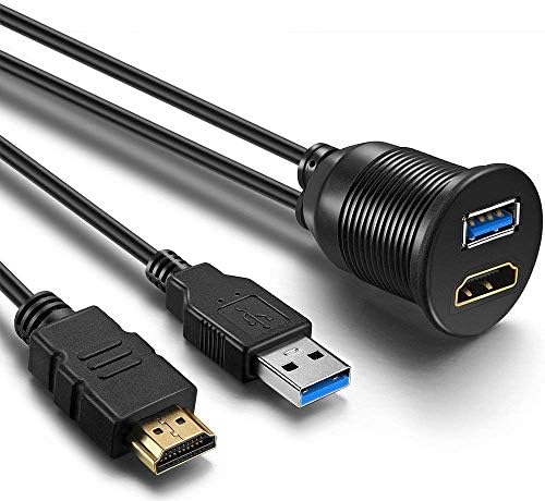 OBVIS USB3.0 HDMI Mount Cable  USB3.0 and HDMI Extension Flush Dash Panel Mount Cable for Car Boat Motorcycle (1 Meter)