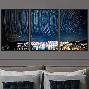 signwin 3 Piece Framed Canvas Wall Art Starry...