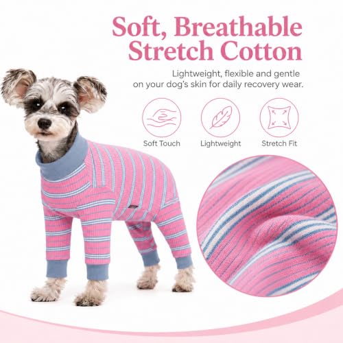 Image of Dog Striped Recovery Suit, Puppy After Surgery Onesie for Female Male Dogs, Dogs Cats Long Sleeve Pajamas Bodysuit, Surgery Abdominal Wound Bandages Clothes, Dog Pant for Shedding Skin Disease