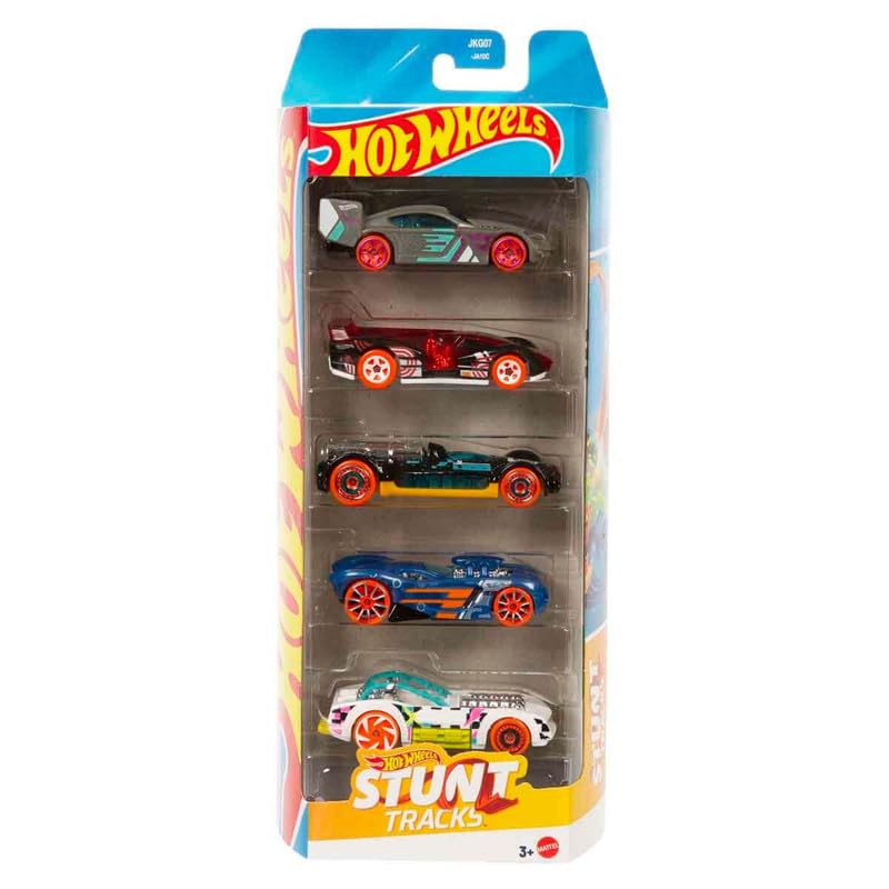 Image of Hot Wheels Car 2026 Stunt Tracks Pack of 5 (Pilediver, Retro Active, Electrack, Time Tracker, 16 Angles) Multi - Color