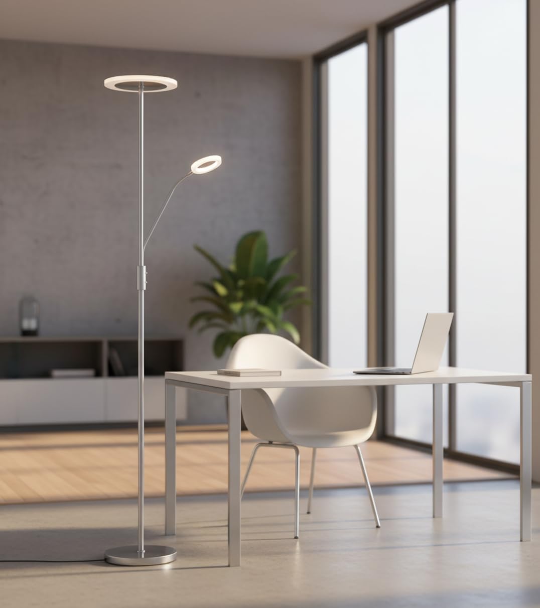 BEL AIR HOME - Lámpara de Pie de Salón Led 26W+6W con Dimmer, BAYANI 3000K 4000K 6500K, Diseño Moderno en Metal, Protección Ocular y Altura de 179cm (PLATA)
