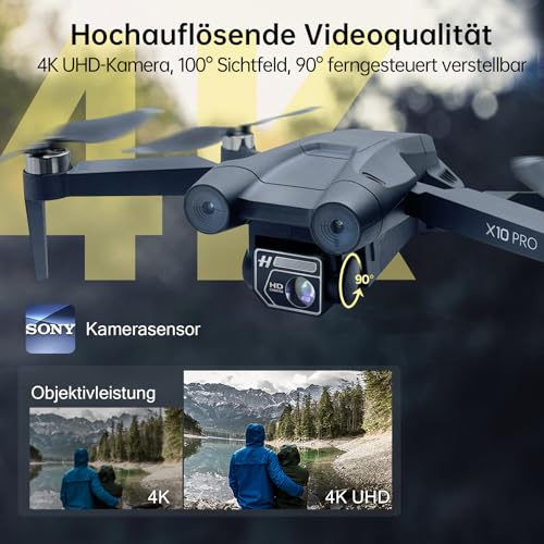 X10 PRO GPS-Drohne mit Kamera für Erwachsene 4K UHD, 90 Minuten Flugzeit, 1000 Meter Steuerreichweite, automatische Rückkehr, Folge-Modus, bürstenloser Motor, 5G RC-Quadcopter für Anfänger – Bild 4