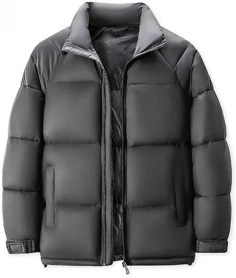 Men's Stand Collar Winter Warm Down Jackets Casual Solid Color Long Sleeve Down Jacket Coats