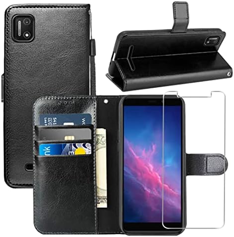 YJROP for Cloud Stratus C7 Case, with Screen Protector, PU Leather Wrist Strap Card Slots Shockproof Protective Flip Cover Phone Wallet Case Case for Cloud Mobile Stratus C7, Black