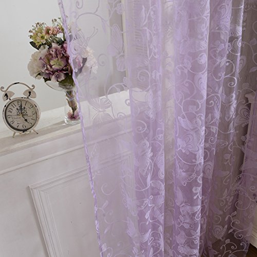 Haoun 2Pcs Butterfly Window Panels Drapes Curtains Sheer Voile Tulle Home Room 39.4X78.8 - Butterfly #TOP2
