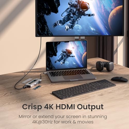 Image of Portronics Mport Space 8-in-1 Type-C Hub with Built-in M.2 NVMe /SATA SSD Slot, 100W PD Charging, 4K@30Hz HDMI Output, USB 3.0, SD /microSD Reader, Type-C Data, Aluminium Body, Nylon Braided Cable