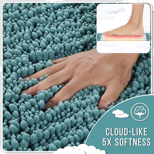 Yimobra Bathroom Runner Rug 70x24 Inch - Extra Long Non Slip Chenille Bath Mat, Soft & Absorbent, Machine Washable Shaggy Hallway Carpet for Vanity Tub Shower, Teal Blue Home Decor Accessories