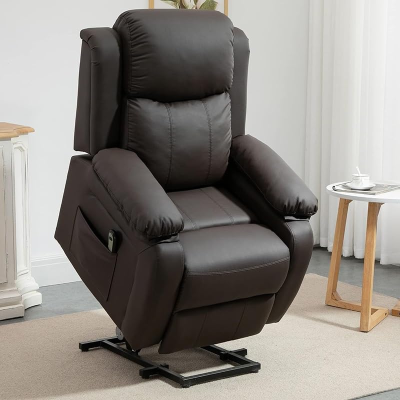 Sillón reclinable piel marrón para sala de estar miniatura 1