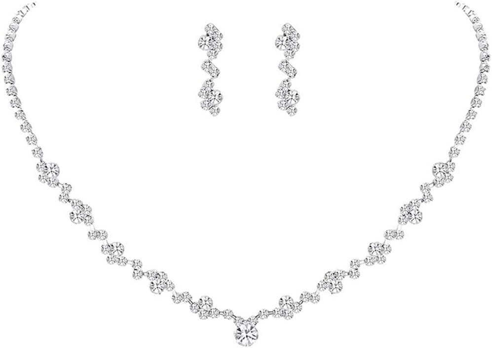 COCIDE Bride Jewelry Set Silver Crystal Wedding Necklace Earrings Bridal Rhinestone Teardrop Pendant Accessories for Women and Bridesmaids (3 piece set - 2 earrings and 1 necklace)