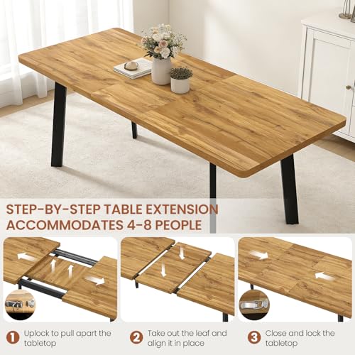 Image of Modern 63 inch-78.7 inch Extendable Rectangular Dining Room Table, Walnut