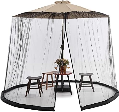 Mosquito Nets,Polyester Mesh Net Screen,Universal Canopy Net with Zipper Door and Adjustable Rope,Fits 8-10FT Outdoor Umbrellas and Patio Tables. (Black)