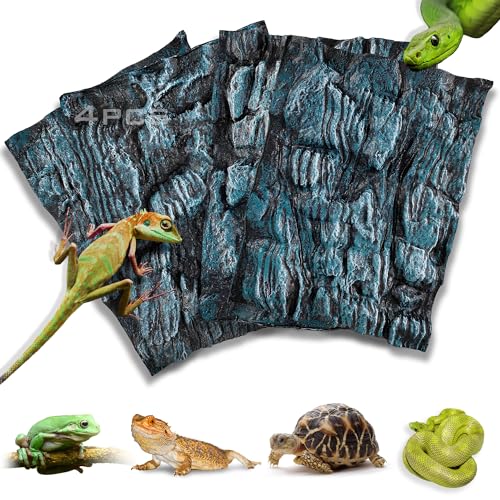 Image of 4pcs Rock Terrarium Background,3D Reptile Tank Background Board,Amphibian Stereo Backdrop Wall,Lizard Snake Gecko Spider Chameleon Turtle Fish pet silo Background Decorative Panel