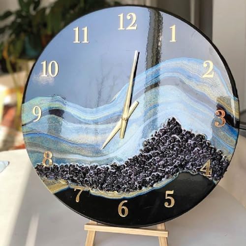 Image of Rise n Shine DIY Resin Clock Making Kit - 12 Inch Round MDF Base (4.5mm) with 18mm Quartz Clock Movement & Fancy Needles for Resin Art Wall Clock (Pack of 1) (Golden Style 1)
