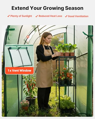 Image of VEVOR Walk-in Greenhouse, 78 inch x 39.4 inch x 78.7 inch Greenhouse for Outdoors with Window, PE Cover, 3-Tier Shelf, Roll-Up Zipper Doors, Walk in Green House Kit, Portable Plant Garden Hot House for Backyard