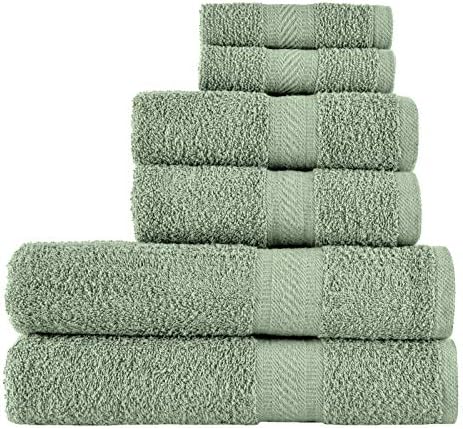 Sweet Needle - Towels Set, Light Blue - 2 Bath Towels, 2 Hand Towels and 2 Washcloths, Daily Use 500 GSM Ring Spun, 100% Cotton, Highly Absorbent for Bathroom, Shower & Gift (Pack of 6)