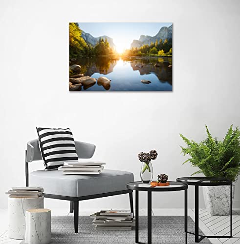 Yosemite National Park Canvas Wall Art Lake Photo Prints Landscape Painting Artwork Framed Home Decor For Bedroom Framed Ready To Hang (12X16 Inch) #TOP4
