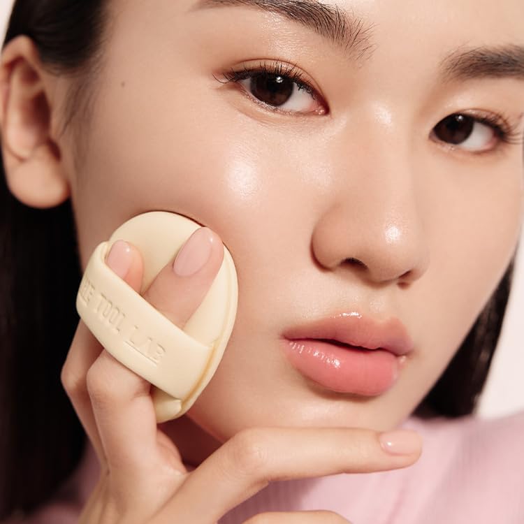 THE TOOL LAB Long-Lasting Cover Puff (Round) - Korean Olive Young Makeup Puff Sponge for Liquid Foundation Cushion Shading Blusher, 5 Layer Memory Foam for Extra Coverage - 2.1 inch