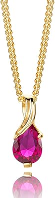 Orovi 14k Yellow Gold Necklaces for Women, with Sapphire/Ruby/Emerald Pendant, Pear Shape, 17.7Inch Curb 18k Gold Plated 925 Sterling Silver Chain, Lobster Closure, Delivered in Jewelry Box.