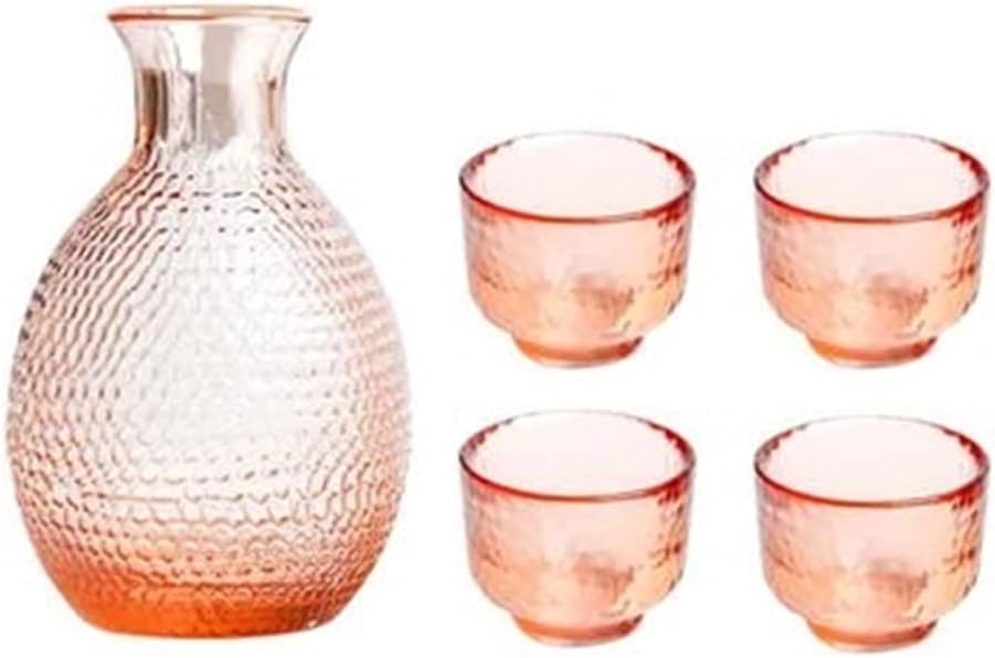 Sake Set Plum Wine Cup Fruit Wine Pot Creative Hammer Pattern Glass Pot Gold Edge Glass Whisky Cup Birthday Gifts(Black)