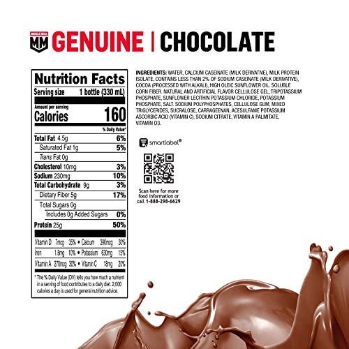 Muscle Milk Genuine Protein Shake, Chocolate, 20G Protein, 11.16 Fl Oz (Pack Of 12), Packaging May Vary #TOP6