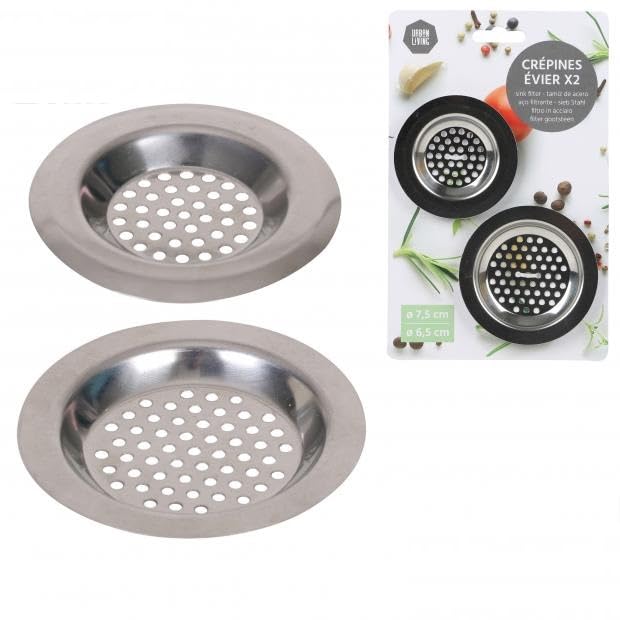 Lot de 2 crépines - Grille evier - Cuisine Salle de Bain - 6,5 et 7,5cm - 666